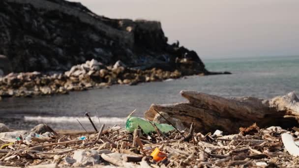 Marine Debris Washed Out Beach Other Flotsam Environmental Issue — Stock video