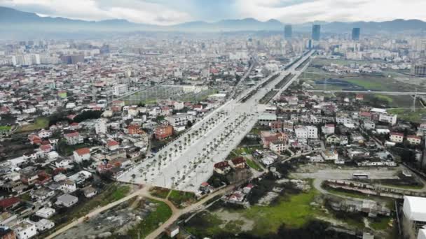 Drone Vista Del Inacabado New Boulevard Capital Albania Imágenes Panorámicas — Vídeo de stock