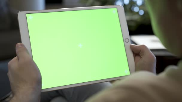 Green Screen Chroma Key Tablet Computer Business Man Holding Mobile — стокове відео