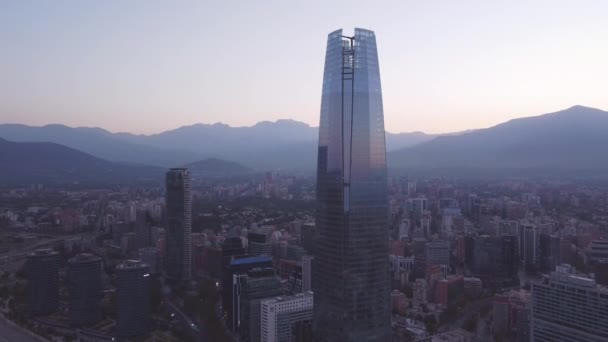 Vista Aérea Del Amanecer Moderna Ciudad Santiago Chile — Vídeos de Stock