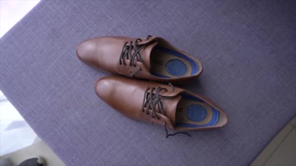 Scarpe Pelle Marrone Intelligente Calzature Uomo Formali — Video Stock