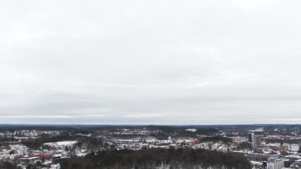 Aerial Tilt Shot Boras City Sweden Snow Covered Landscape — Stockvideo