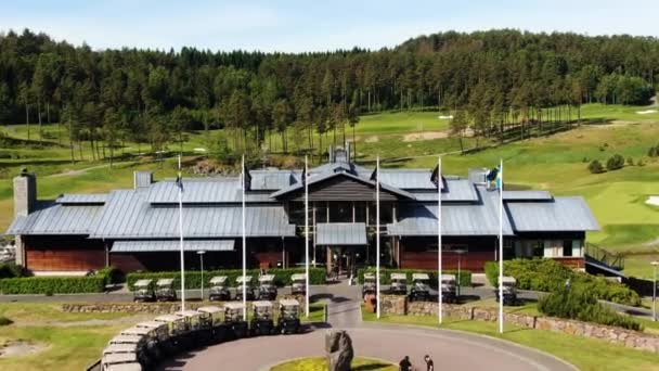 Aerial Forward Building Hills Golf Club Molndal Gothenburg Sweden — Video Stock