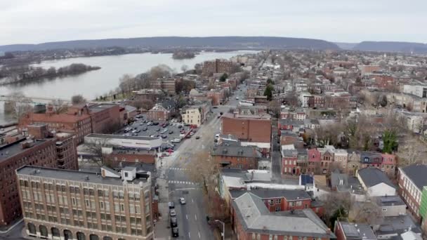 Aerial Shot Cars Driving Streets Harrisburg Pennsylvania Forward Drone Movement — Video
