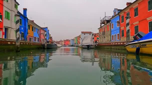 Unusual Different Low Angle Panoramic View Burano Colorful Houses Seen — Wideo stockowe