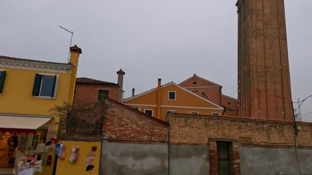 Leaning Belltower San Martino Martin Church Burano Island Italy Tilt — Stock videók