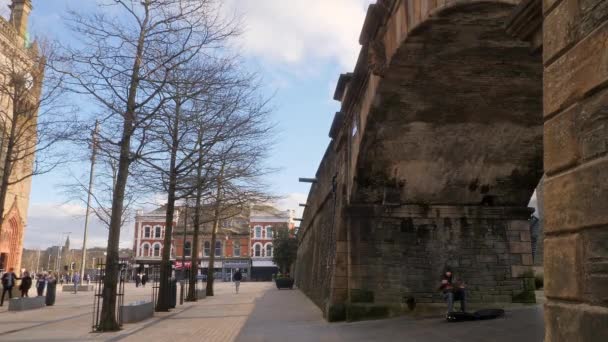 Derry Londonderry City Northern Ireland Hand Pan Hang Drum Busker — ストック動画