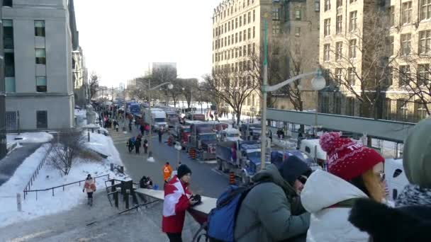 People Supporting Freedom Convoy Truckers Standby Watch Protest Vaccine Covid — Video