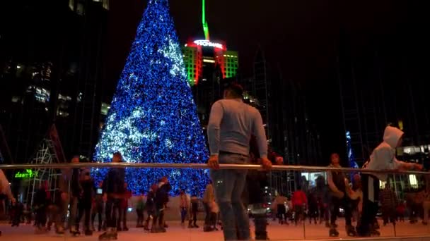 Kültéri Korcsolyapálya Karácsonyfával Pittsburgh Belvárosában — Stock videók