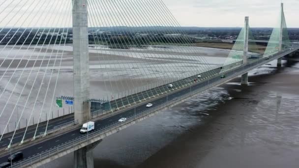 Mersey Passerelle Point Repère Vue Aérienne Dessus Péage Suspension Pont — Video