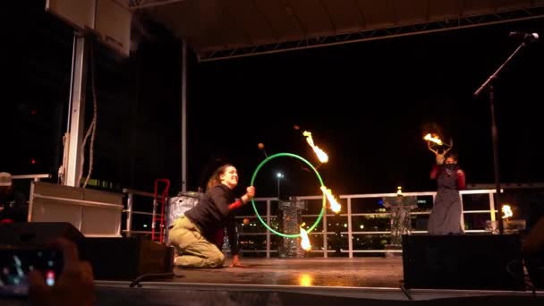 Steel Town Fire Show Highmark First Night Pittsburgh Fire Dancers — ストック動画