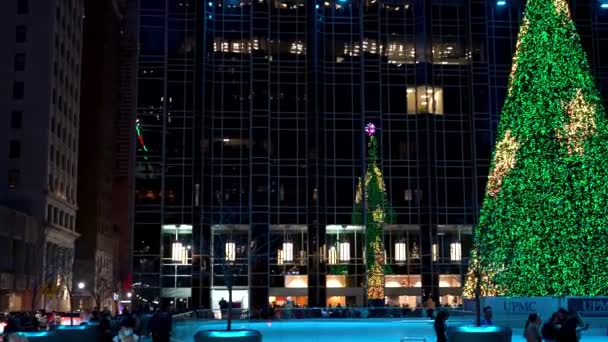 Outdoor Ice Skating Rink Christmas Tree Downtown Pittsburgh — Stock video