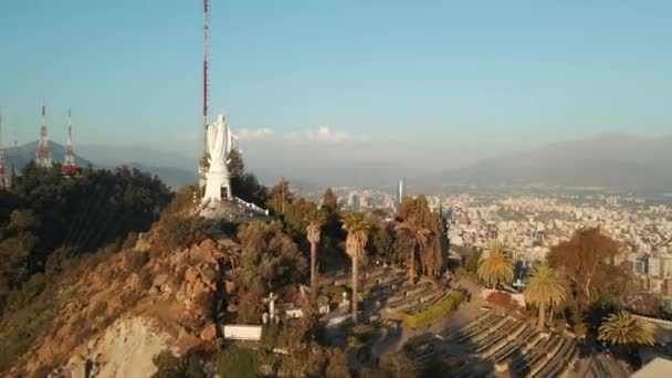 Aerial Dolly Statue Sanctuary Immaculate Conception San Cristobal Hill Summit — Stok video