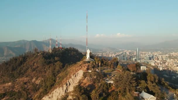 Aerial Pan Right Sanctuary Immaculate Conception Statue San Cristobal Hill — Wideo stockowe