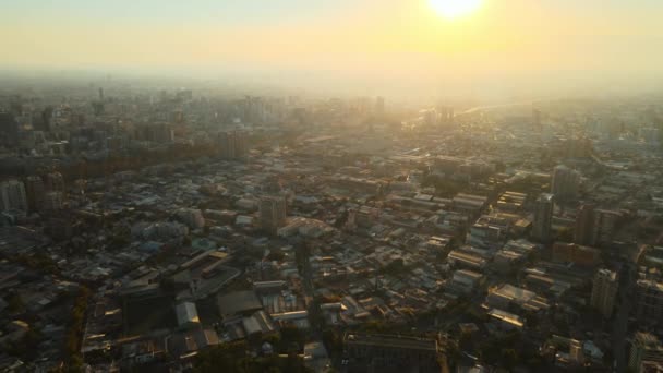 Aerial Dolly Neighborhood Buildings Santiago Center Commune Bright Sun Golden — Video