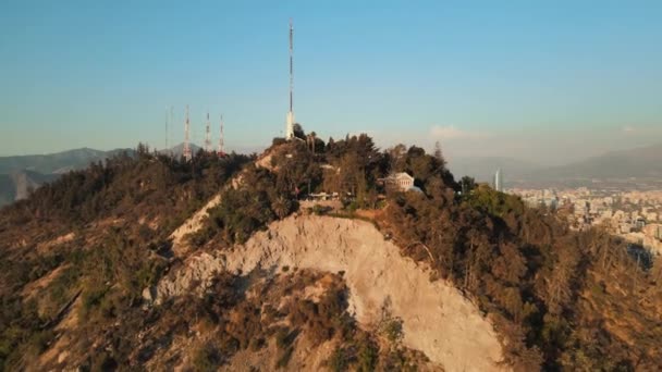 Aerial Orbit Statue Sanctuary Immaculate Conception San Cristobal Hill Summit — Stockvideo