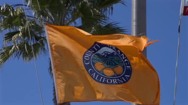 County Orange California Flag Flapping Wind Slowed Quarter Speed — Stock Video