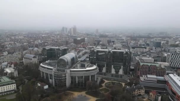 Vista Superior Bruselas Revelando Edificio Parque Del Parlamento Europeo — Vídeos de Stock