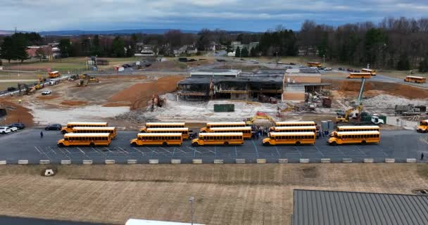 School Bus Line New School Old Building Tear Demolish Upgrade — Wideo stockowe