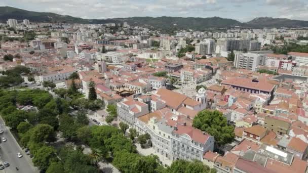 Drohnenblick Auf Stadtbild Und Infrastruktur Von Setubal Portugal — Stockvideo