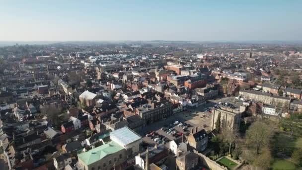 Begraaf Edmunds Stad Suffolk Engeland Drone Antenne Terugtrekken Onthullen Cathedral — Stockvideo