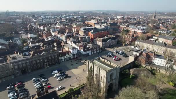 Bury Edmunds Town Suffolk England Drone Aerial Footage — стоковое видео