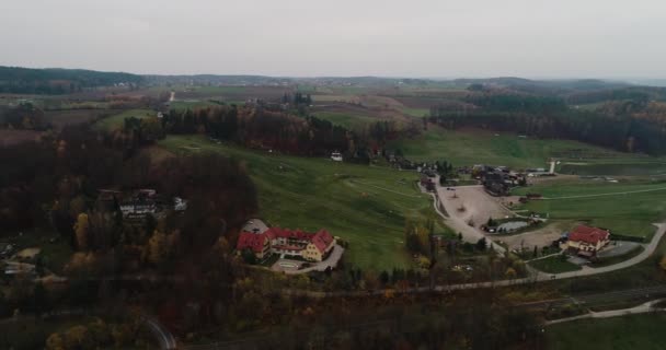 Aerial View Grey Cloudy Autumnal Day Kashubian Lake Pomeranian Voivodeship — Vídeo de Stock