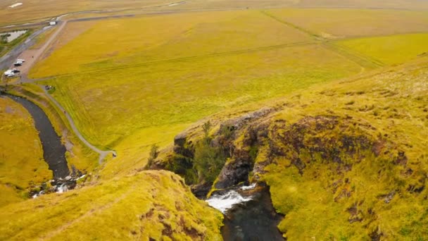 Drone Flying Beautiful Cascading Waterfall Gluggafoss Southern Iceland Drone — Stock video