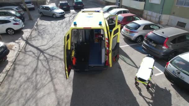 Flying Ambulance Medical Emergency Stretcher Prepared Receive Patient Lisbon Portugal — Vídeo de Stock