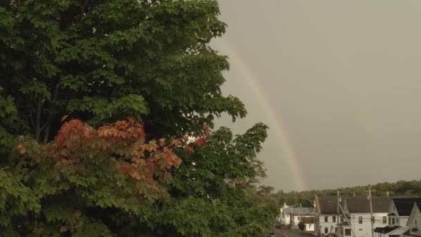 Double Rainbow Cast Monson Maine Fall Aerial — Stock video