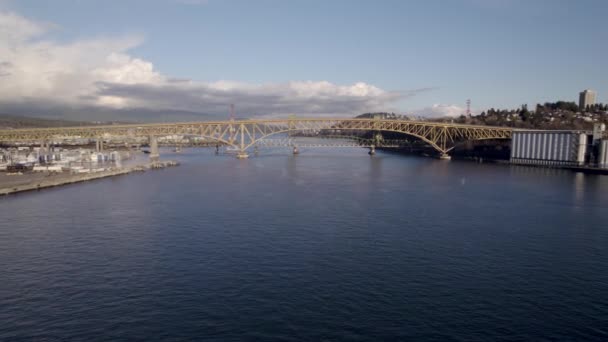 Drone Flying Ironworkers Memorial Bridge Vancouver British Columbia Canada Aerial — Stock Video