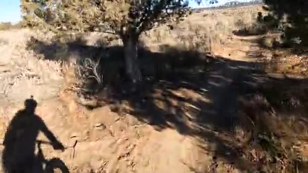 Shadow Person Fast Riding Hot Desert Biking Trail Pov — Stok video