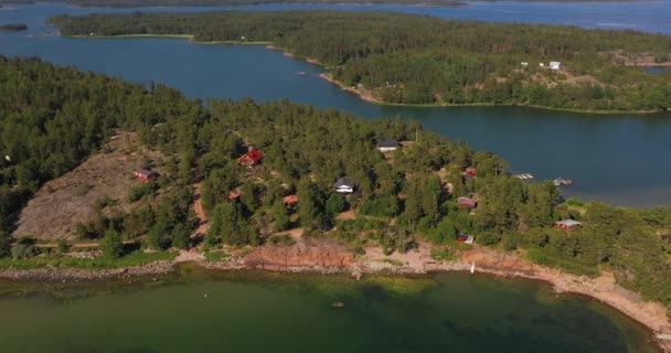 Aerial View Overlooking Degersand Village Coast Aland Sunny Finland Tracking — Video Stock