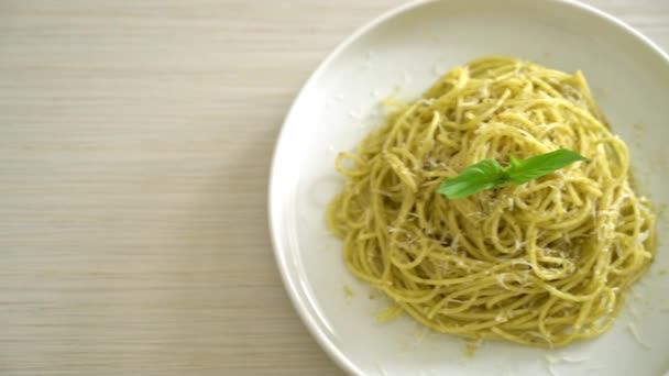 Pesto Spagetti Makarnası Vejetaryen Yemeği Talyan Yemeği Tarzı — Stok video