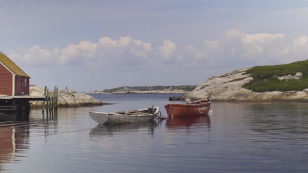 Nova Scotia Harbor Two Anchored Row Boats — Stock Video