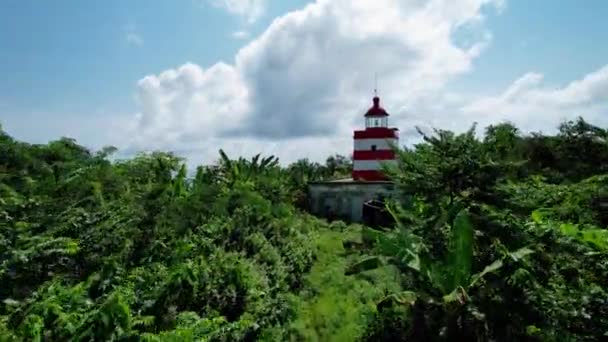 Vista Aérea Sobre Faro Isla Ilheu Das Rolas Santo Tomé — Vídeos de Stock