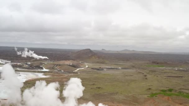 Aerial View Fumarole Field Iceland Drone Shot — стоковое видео