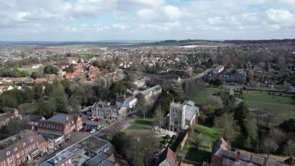 Royston Város Hertfordshire Egyesült Királyság Aerial Drone Videó Panning Lövés — Stock videók