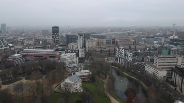Aerial View Brussels Flying Modern Buildings Tilt — Stok video