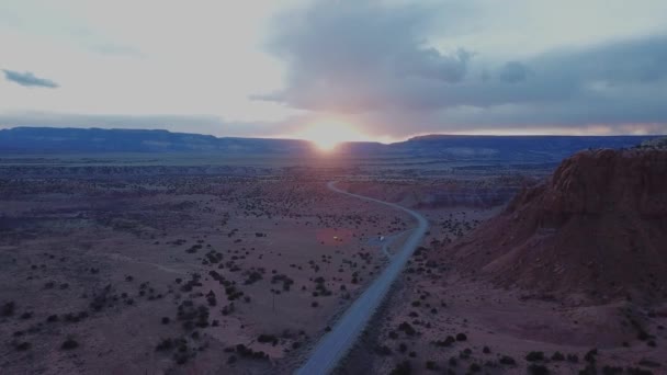 Northern New Mexico Golden Starburst Sunset Aerial View — Stock Video