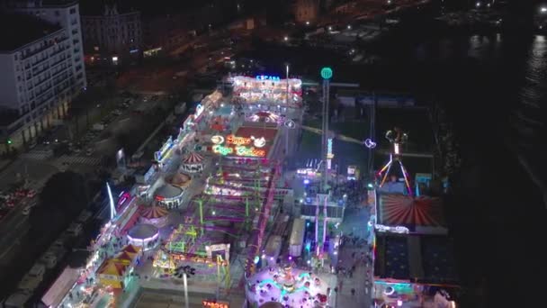 Aerial View Amusement Park Drone Flying Circular — Stockvideo