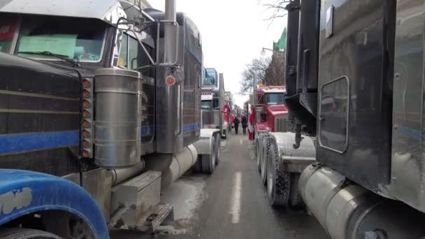 2022年2月3日 自由车队卡车司机在加拿大安大略省渥太华举行抗议活动 — 图库视频影像