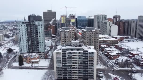 Vista Aérea Liberdade Caminhoneiros Comboio Protestar Ottawa Ontário Canadá Fevereiro — Vídeo de Stock