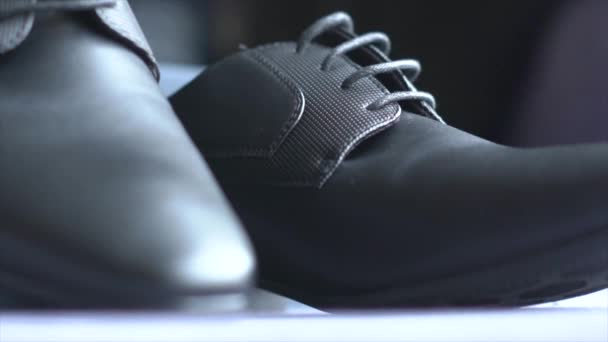 Smart Black Leather Shoes Formal Mens Footwear Closeup — Stok video
