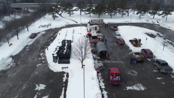 Aerial View Meeting Place Freedom Convoy Participants Truckers Protest Ottawa — Stock videók