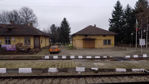 Bulgarian Small Train Station Cloudy Day — Video