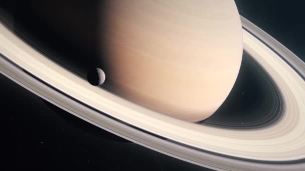 Луна Энцелад Вращающаяся Вокруг Газовой Гигантской Планеты Сатурн — стоковое видео