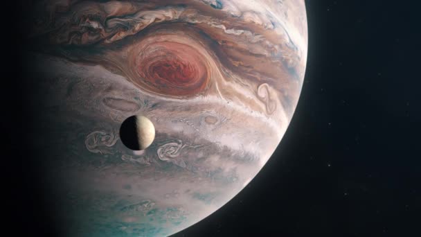 木星のガス惑星を周回する月のエウロパ — ストック動画