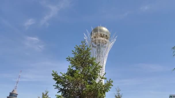 Обзорная Башня Байтерек Нур Султане Столице Казахстана Популярная Туристическая Привлекательность — стоковое видео