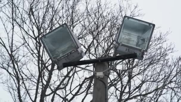 Old Floodlights Top Wooden Light Pole — Video